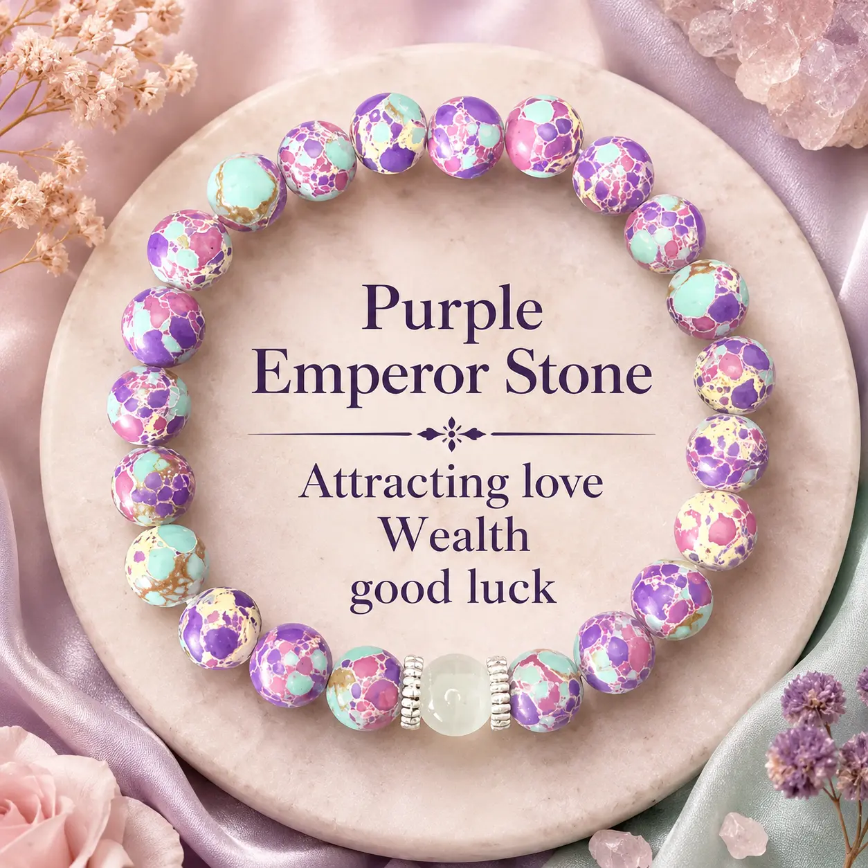 Purple Emperor Stone Bracelet, Colorful Natural Stone Stretch Beaded Bracelet for Attracting Love Wealth Good Luck Spiritual Gift Jewelry