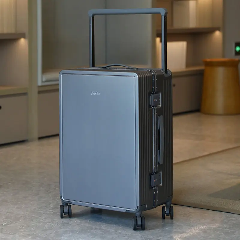 Wide pull rod aluminum frame luggage, rubber silent wheels, dry wet separation lined luggage, high-quality luggage
