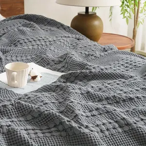 Cotton Waffle Blanket  Size, Lightweight Breathable Soft Cooling Spring Summer Blanket for Bed,  for Women, Aesthetics  Decor for Couch Sofa Bedding,Grey,66x90