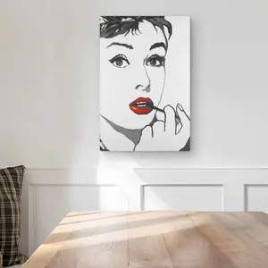 212 MAIN Audrey Hepburn Hollywood Icon Outline-Style Lightweight Aluminium Metal Print Wall Art, 12x18 in - Minimalist Decor for Bedroom Decor, Home Wall Art Accent