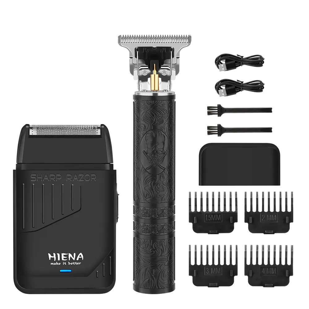#22 Men's 2 pieces grooming set—USB rechargeable with a sleek design, combining hair trimming and shaving functions; a great gift for your boyfriend.