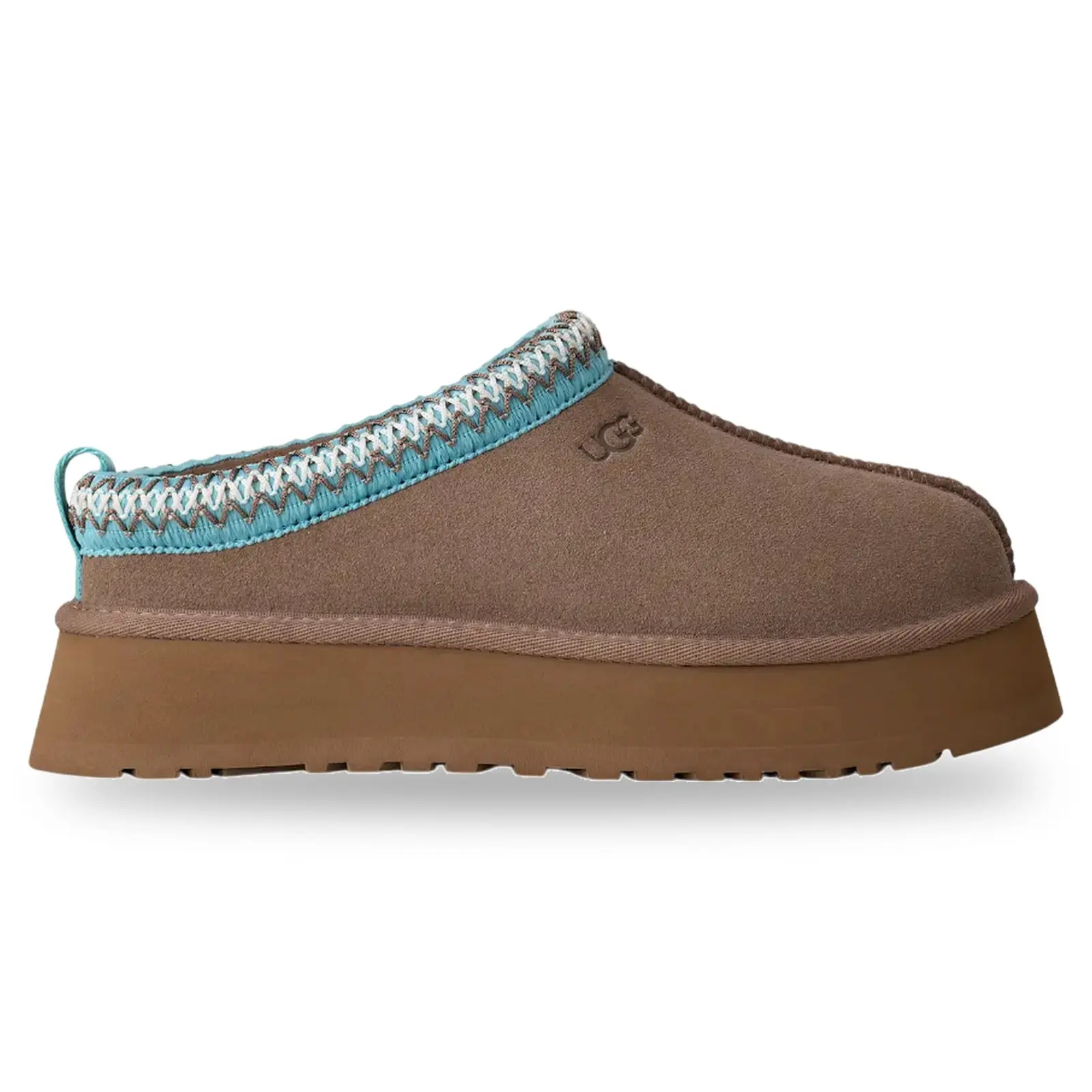 UGG Women's Tazz Platform Slipper in Caribou with Ice Pattern, Cozy and Warm Fuzzy Lined (US W 8 = US M 7), Plush, Suede, Casual, Everyday Wear, Closed Toe