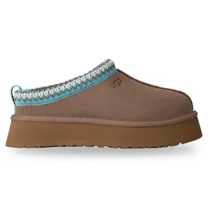 UGG Women's Tazz Suede Platform Slipper, Cozy and Warm Fuzzy Lined Slip On for Casual Winter Wear in Caribou, Shoe, Footwear