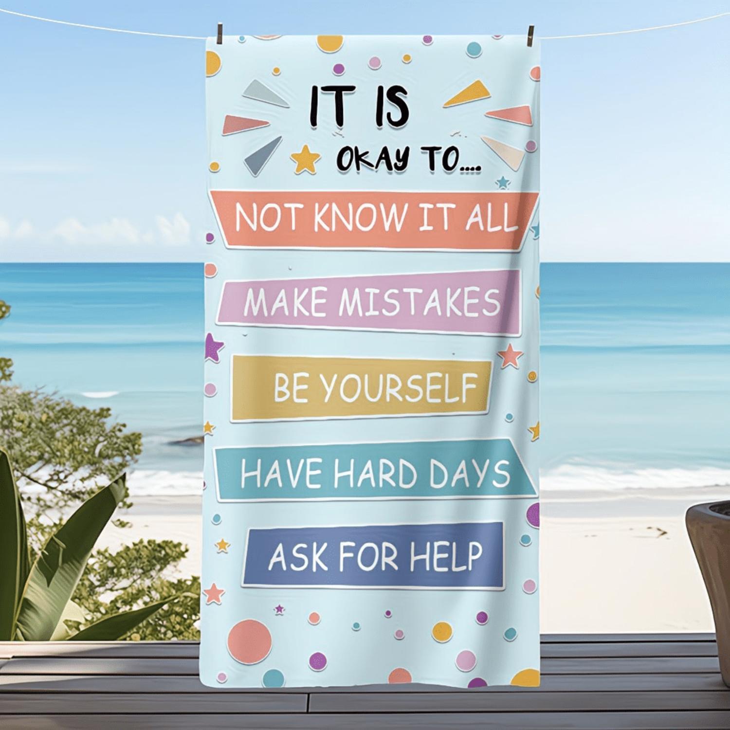 Beach Towel, Modern Style Inspirational Quotes, Quick-Dry, Lightweight For Travel, Swimming, Camping, Summer Vacation Accessory