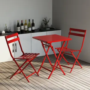 Dreamzon furniture 3 Piece Patio Bistro Set of Foldable Square Table and Chairs, Red