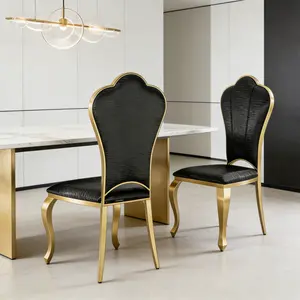 Modern Dining Chairs set of 2 Leaf Shaped Backrest Kitchen Chair with Black PU Leather Cushion and Gold Stainless Steel Legs Luxury Upholstered Dining Room Chairs for Dining Table Easy to Assemble and Waterproof(Only 2 Chairs)