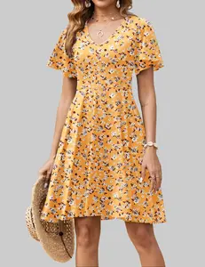 ZEAGOO Womens Summer Dress Casual Swing Floral Ruffle Short Sleeve Sundresses Beach Mini A-line Shift Dress 2025 with Pockets