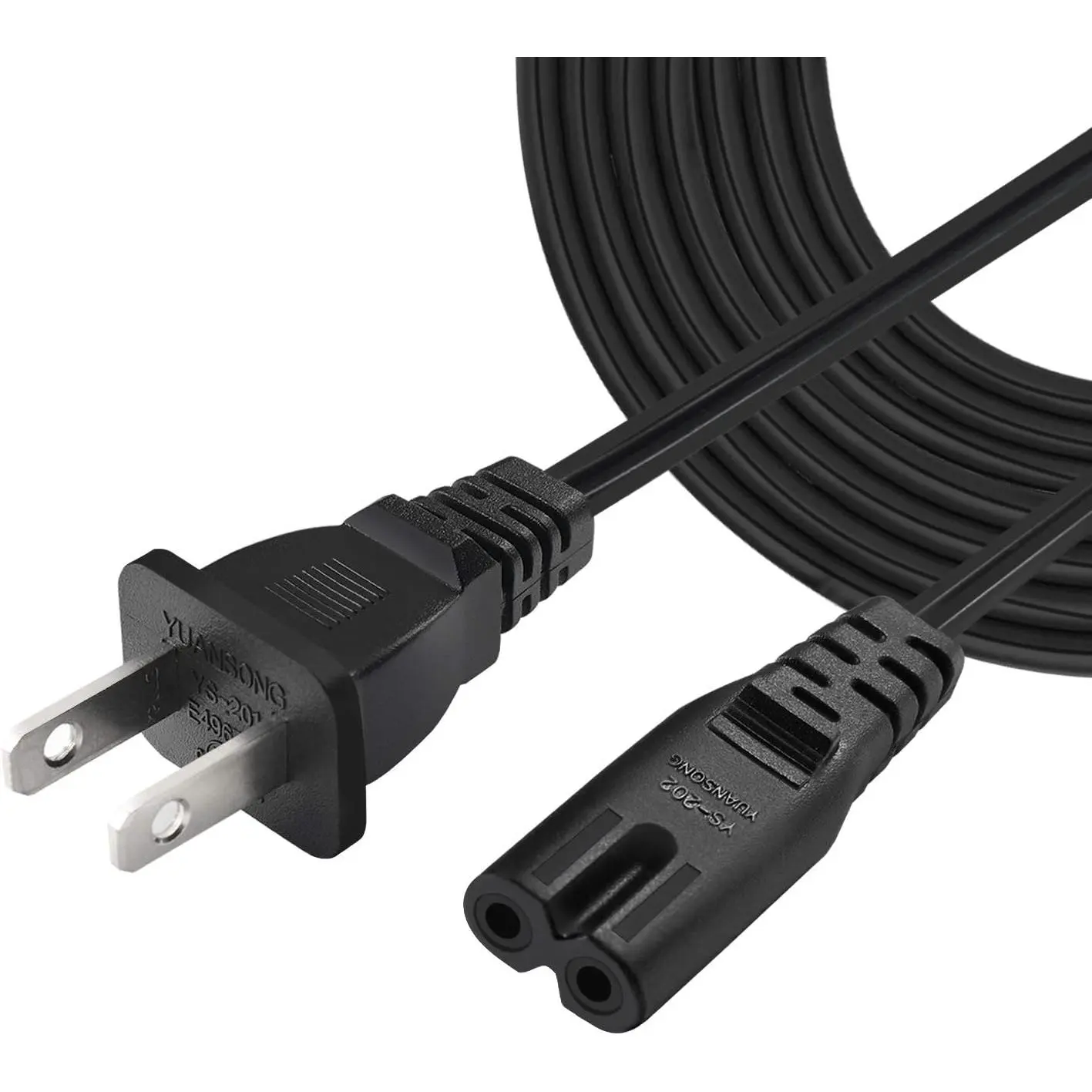 2-Slot Non-Polarized UL Listed SPT2 18AWG Universal Replacement Power Cord (NEMA 1-15P to IEC C7),Black (3FT)