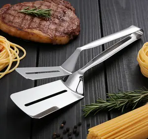 304 Kitchens Tongs 11 Inch 1 Pack Premium Stainless Steel Multipurpose Gripper Bread Clip/Steak Clamps/Fried Steak Clamp/Barbecue Tongs/Beefsteak Turner Flipper