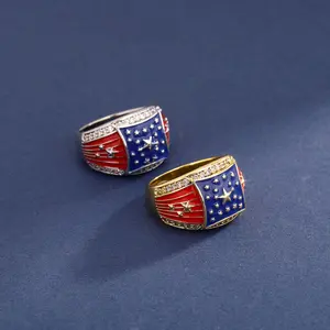 US Flag Enamel Signet Ring with CZ Accents | Hip-hop Style | Men's Jewelry | Retro Style | Elegant Daily & Gift Choice | Geometric Sparkling Jewelry | Comes with a Gift Box