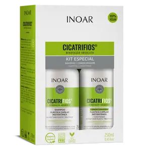 INOAR Cicatrifios Kit Especial - Shampoo & Conditioner Infused with RejuComplex3 & Argan Oil for Smooth Hair - Vegan Formula - 250ml Each