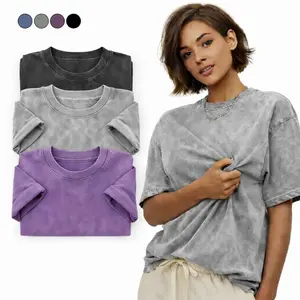 Vintage Acid Wash Gray Oversized Tee for Women, 2 piece sets Aesthetic Streetwear Baggy Cotton Shirt, Retro Drop Shoulder Gym Pump Cover, Casual Boyfriend Style Athletic Tunic, Breathable Soft Hip Hop Workout Top