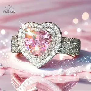 Aethera Gorgeous Luxury Pink Heart-Shaped Zirconia Ring Romantic Anniversary Gift Sparkling Delicate Wedding Engagement Jewelry for Women