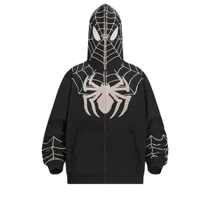 Kyn Apparel Gothic Spider Print Hooded Cardigan Full Zip Loose Hoodie Top Women Men Clothing Y2K Vintage Punk Hoodie Kpop Jacket 90s
