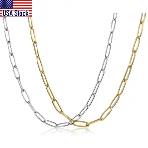 Hermah 4mm Paperclip Chain Necklace For Women Mens Stainless Steel Silver Color Cable Link Chain Gold Tone Choker 16/18/20inch