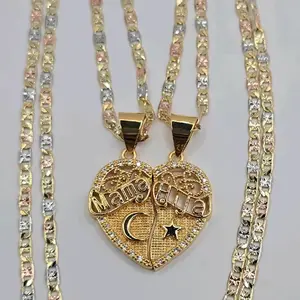 MOTHERS DAY DIA DE LAS MADRES Set of Chains MAMA HIJA Gold Plated Heart with Stones Beautiful Style Necklace Set Matching Necklace for Gifting