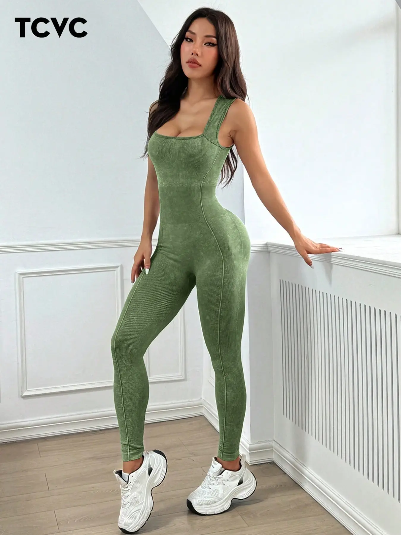 Women's Summer Washed Sporty Tank One-Piece, Comfortable Breathable Sleeveless Tight Fitting Jumpsuit for Yoga, Gym and All-Season Sportswear, Yoga Jumpsuit