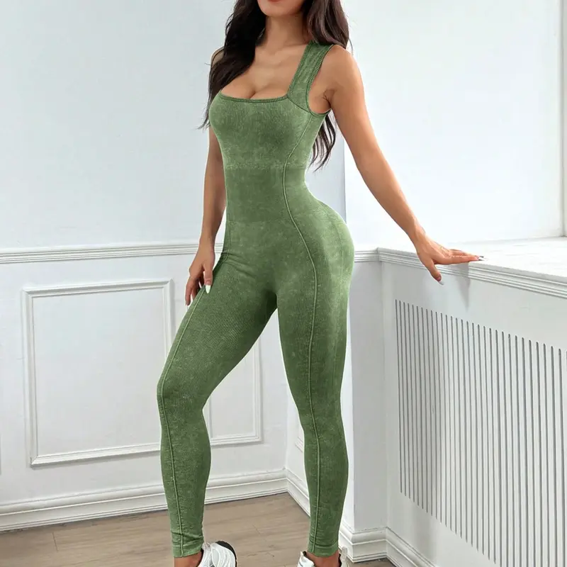 Women's Summer Washed Sporty Tank One-Piece, Comfortable Breathable Sleeveless Tight Fitting Jumpsuit for Yoga, Gym and All-Season Sportswear, Yoga Jumpsuit, Sleeveless Yoga Jumpsuits