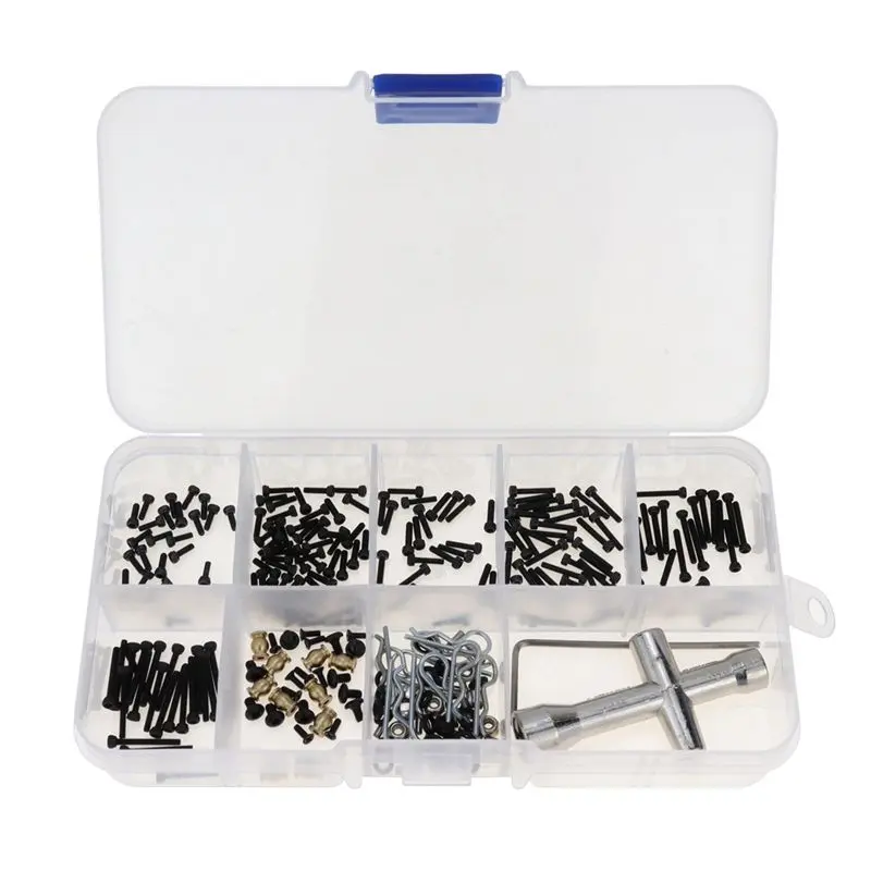 252-Pieces M1.4 Composite Material Screws Fastener Kit with Sleeve Hex Wrench, Reusable Plastic Container, Durable Easy-to-Take Repair Parts for Axial SCX24 1/24 RC Crawler Car (As Shown)