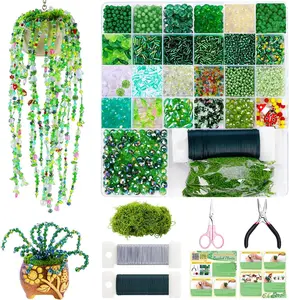 FOGWOWO 5422 Pcs Beaded Plant Kit Forever Plant Kit Green Glass Beads for Plant Making,Green Beads for Beaded Plants with Video Tutorials,Forever Plant Beads Leaf Bead for Jewelry Making DIY Craft
