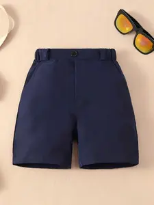 Boys' Solid Color Casual Shorts, Pocket Elastic Waist School Uniform Pants, Comfortable Athletic Short for Kids, Ideal for Daily Wear