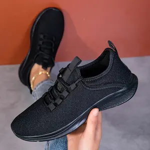 A Pair Of Black Sneakers Men'S And Women'S Summer Mesh Breathable Running Shoes Trend All-match Women'S Casual Shoes Travel Fitness Yoga Walking Shoes Marathon Running Shoes Tennis Shoes Basketball Shoes Large Size Couple Shoes
