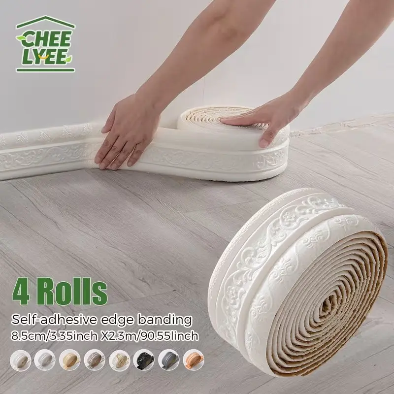 3D European style self-adhesive wall edge foam - easy peeling bonding, shock absorbing plastic mold, white, orange, brown, complex pattern - home decoration protection kick board, ceiling corner, TV background, door surface, ceiling mold, complex design,