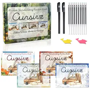 4 Pack Cursive Handwriting Workbook,Magic Grooved Writing Practice Books, Handwriting Practice Books,Cursive Kickoff Student Workbook for  Ages 5-12, Writing Without Tears