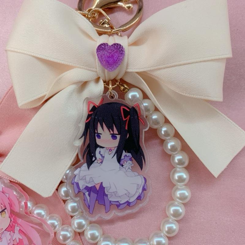 Puella Magi Madoka Magica Homura Madoka Anime Manga Kawaii Githuc Lolita EGL Keychain Purse Bag Charm with Bow and Unique Design