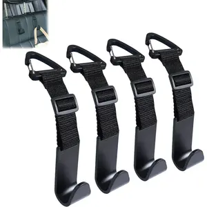 Headrest Hooks for  Adjustable 4 Pack  Seat  Organizer Storage Hanger Holder for Purse Bags Universal Fit with Clip Black