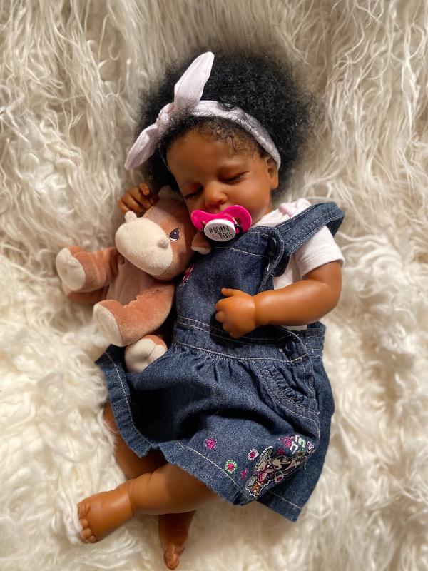 Reborn Baby Doll Black Girl 20Inch Realistic Lifelike African American Newborn Handmade Doll with Real Life Soft Weighted Body and Accessories – Gift for Kids
