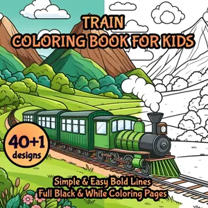 Train Coloring Book for Kids: 40 Designs: Simple & Easy Bold Lines Full Black & White Coloring Pages (Coloring Books)