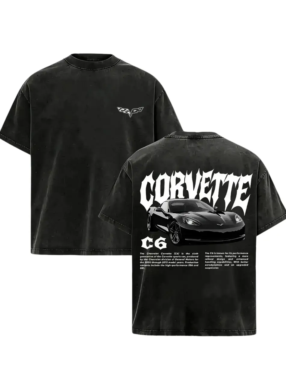 Vintage Washed Corvette C6 Graphic T-Shirt,  Washed Racing Car Tee, Classic Sports Car Merch for Men & Boys, Trendy Retro Unisex Top good funny trendy t-shirts，graphic streetwear t-shirt symbol t-shirt invincible shirt humor shirt