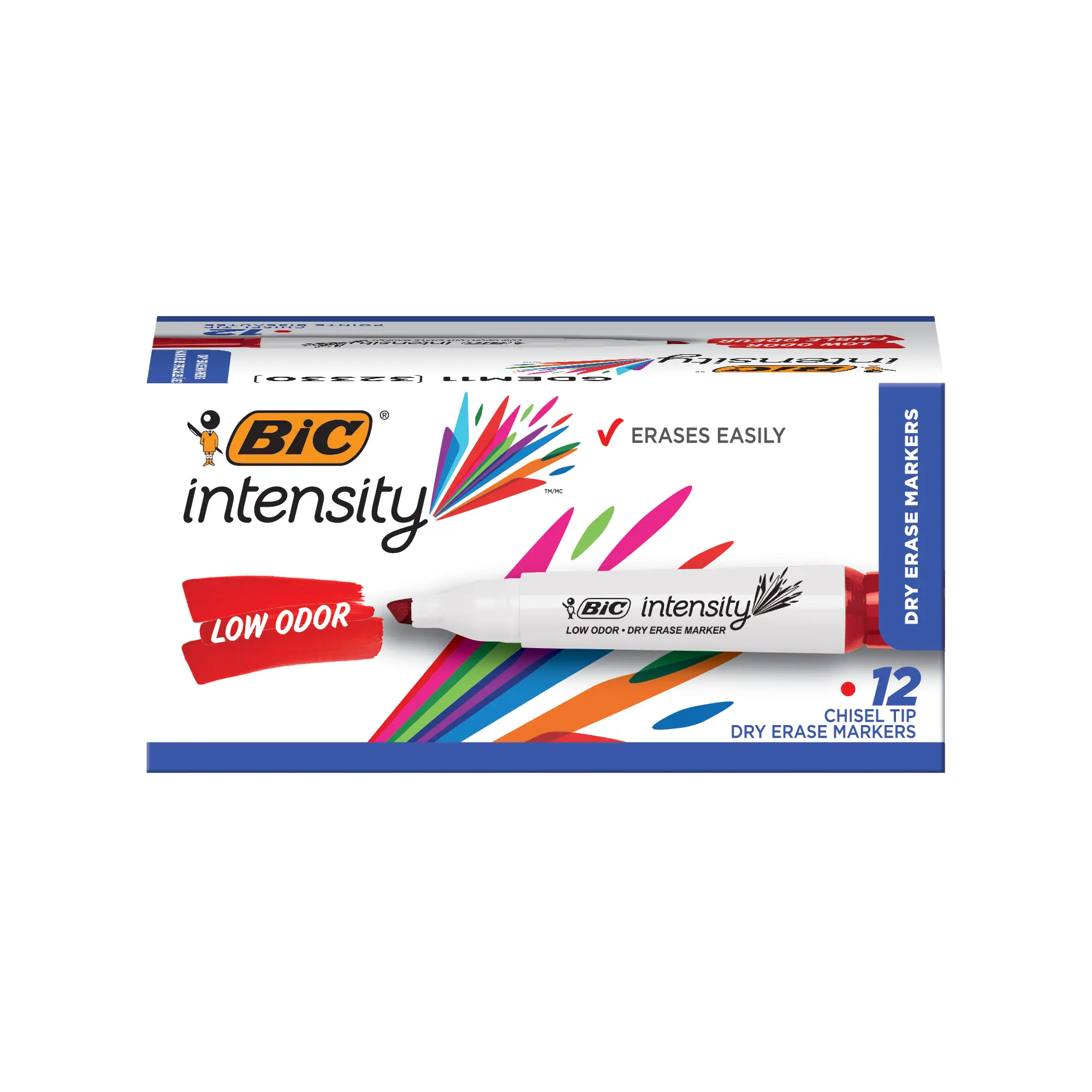 BIC Intensity Low-Odor Dry Erase Marker, 12-Pack, Chisel Tip, Red, Clean-Erasing, Non-Toxic Writing Stationery