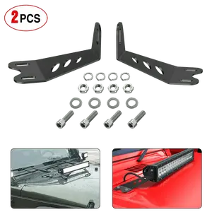 Nilight 20-22in Range Adjustable Fit Stainless Steel Hood Mounts with Hardware for Jeep Wrangler JK (2007-2017) Car Light Bar