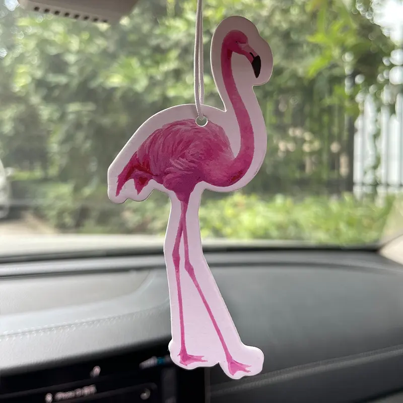 Flamingo Car Air Freshener, Long-Lasting Scented Paper Pendants for Rearview Mirror & Vent, Natural Essential Oil Fragrance, Car Fragrance Set