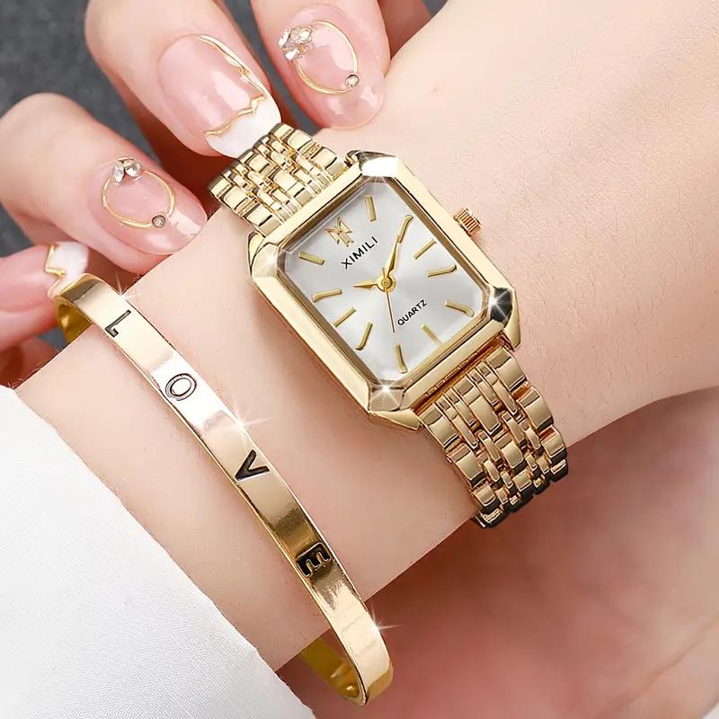 Luxury Ladies Fashion Quartz Watch Simple Scale Square Quality Gold Plated Women Watches Business,Gift with Box