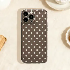 Polka Dots Brown Minimalist Pattern Phone Case， Unique Artistic Design， Shockproof， Durable， for iPhone17Air 16e 15 14 13mini 12 11 Pro Max X XR XSMAX 8 7 Plus Cute Fashion Antifall Transparent Cover， Holiday Gift