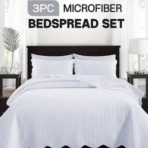 3pcs Microfiber Bedspread Set with Free Pillow Shams Leaf Pattern Soft Breathable Lightweight Coverlet for All Seasons Modern Style Floral Christmas Gifts