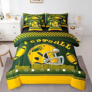 Boys Comforter Set with Sheets,Sports 7 Pieces Bedding Set,Football City Bed in A Bag with Flat and Fitted Sheet for Kids Teens Adults,Yellow Green Ruby Bed Set with Pillowcases