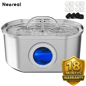 Neareal Oval Duo 3.2L 2-in-1 Flow Stainless Steel Smart Cat Water Fountain with 4-Stage Purifying Ultra-Quiet Pump & Visible Water Level Window for Healthy Pet Life & Cozyvibes