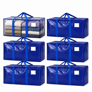6-Pack 24 Gal Heavy-Duty Moving Storage Bags, Waterproof Foldable Dorm Totes with Wrap Handles & Double Zippers, Large Organizer Containers for College Students, Clothes Bedding Books Closet Travel Luggage