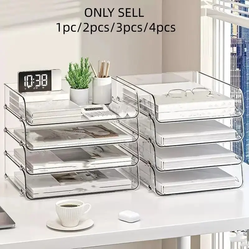 Transparent Desktop Organizer Box, 1 Count Stackable File Storage Box, Desk Side Storage Solution for Document Sorting & Categorizing, Files Organizer, Office SuppliesGift.