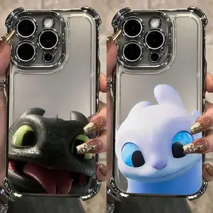 Cute Lovely couple Toothless Fury Dragon Plating Phone Case For iPhone 17 Air 16 15 14 13 12 11 Pro Max Plus  Anti-Fall dragon pattern phone case Smartphone Cellphone