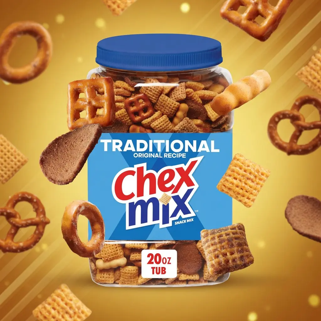 Chex Mix Traditional Original Recipe Snack Mix, Salty Snacks Tub, 20 oz