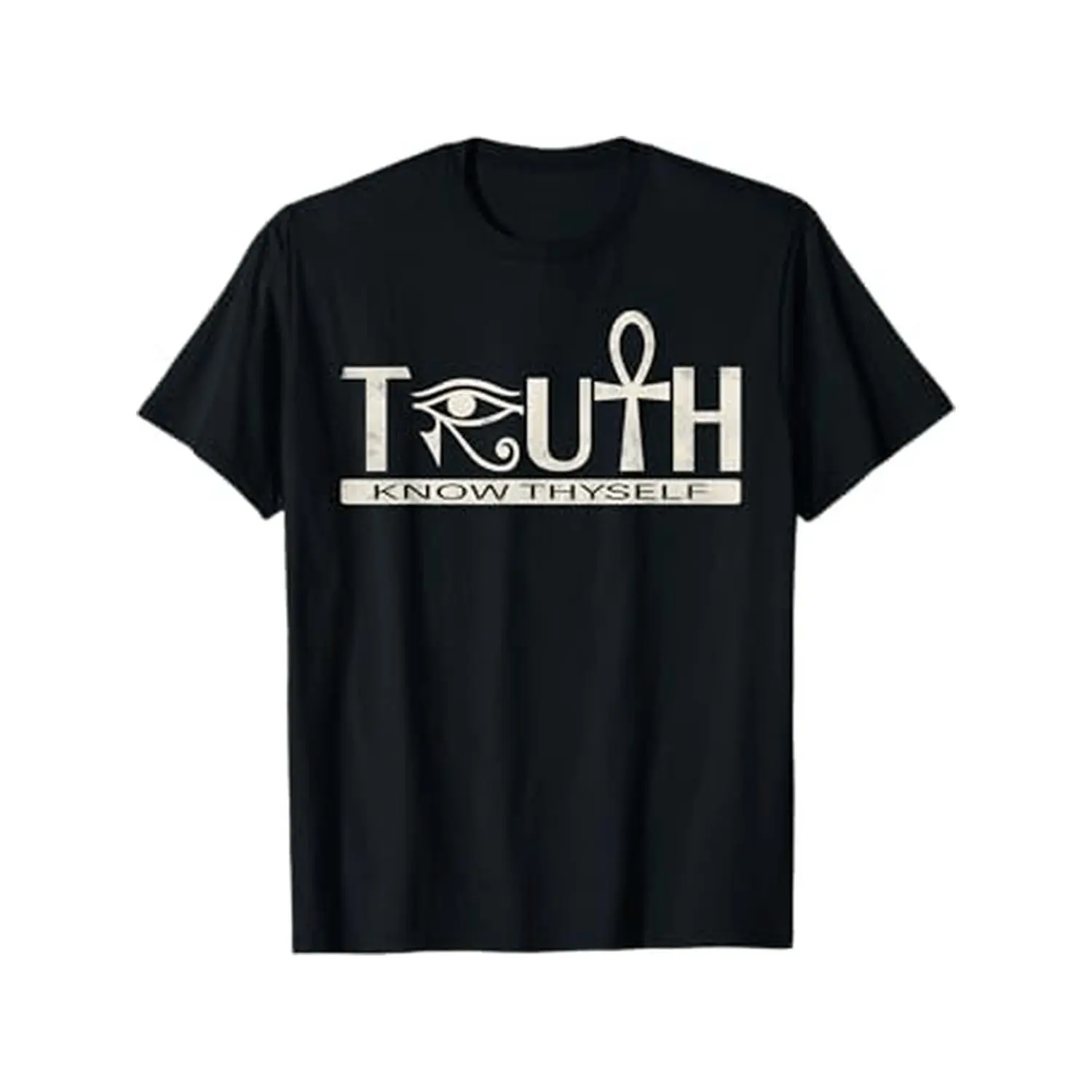 Women's Short-Sleeve Casual Tee - All-Season Wear, Breathable Fabric, Ankh Eye "Truth Know Thyself" Print, Round Neck Loose Fit, Ideal Christmas Halloween Gift, Unisex Streetwear Top