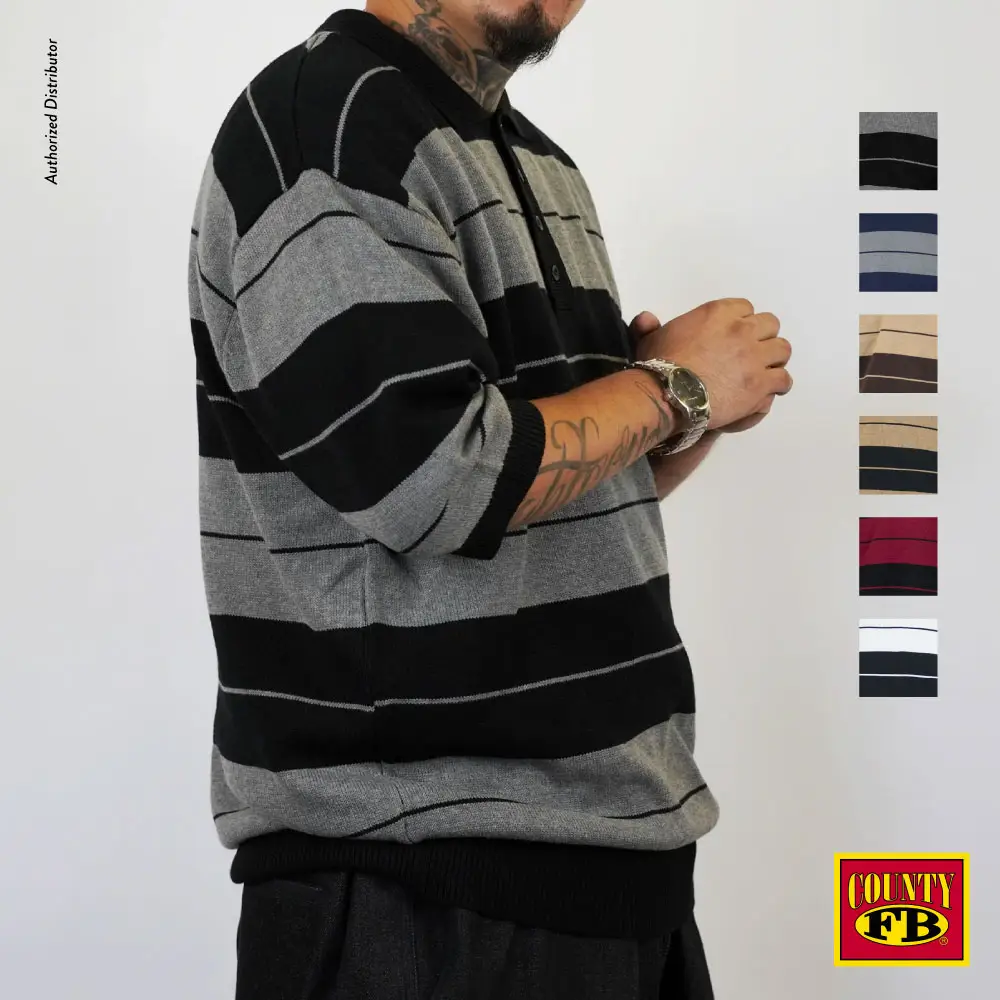 FB County Men's Charlie Brown Shirts FBCOUNTY Stripe Short Sleeve Shirt Casual Polo Shirt Collard Shirts Casual Chicano Biker Car Show Fashion Hip Hop