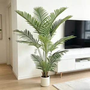 Artificial Palm Tree with White Tall Planter 5ft Tall - Faux Plants Indoor 12 Realistic Branches - Fake Tropical Floor Plants Pots Areca Palm Decorative Fruit Ornaments