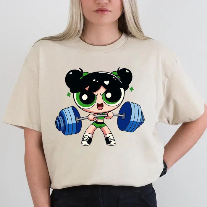 Youth & Adult Blossom #Powerpuffff Girls Gym Shirt, Cute Fitness Tee for Girls, Cartoon Hero Workout Top Gift Idea, Nice Unisex Graphic Tees, Cute Weightlifting Cartoon Shirt