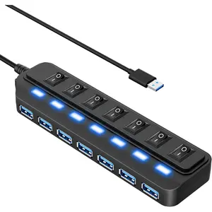 USB Hub 7 Port,USB 3.0 Hub Splitter with Individual On/Off LED Switches, USB Hub for PC 5Gbps HighSpeed Data for Laptop, MacBook,  Pro,  mini, iMac, Surface Pro and More